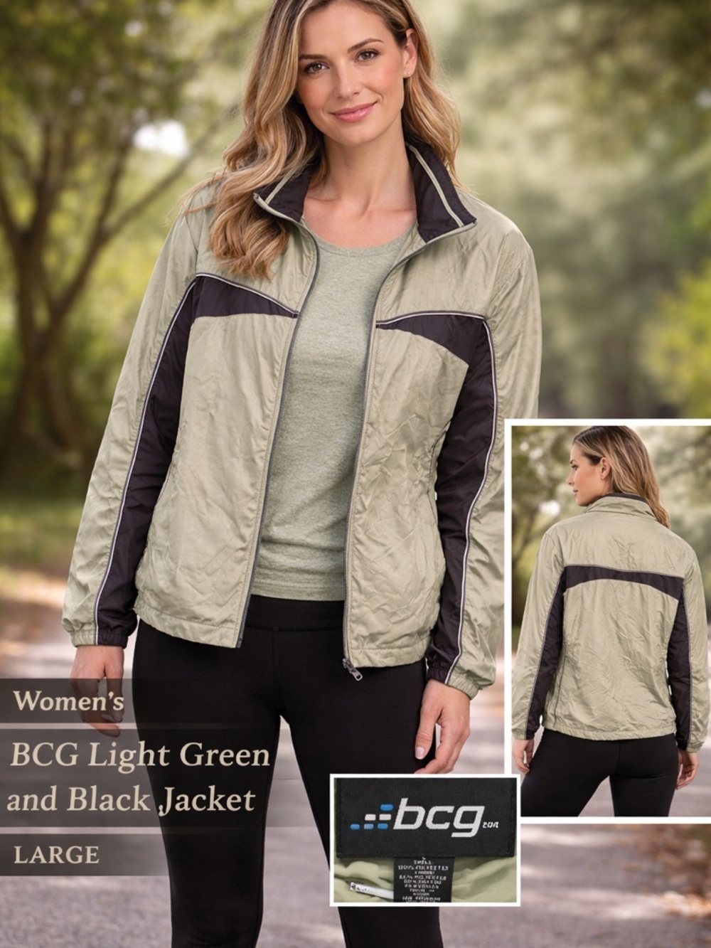 BCG Light Green and Black Jacket LARGE ZIP UP